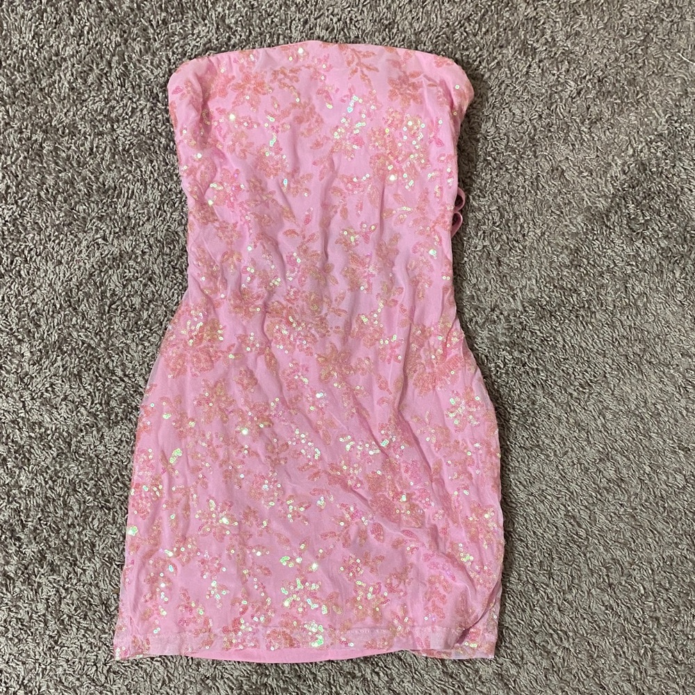 Pink Sequin Strapless Dress